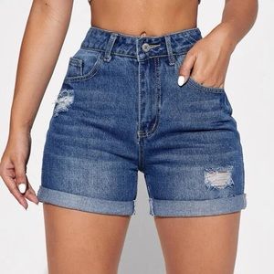 Ripped Rollup Hem Denim Shorts